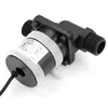 A black and white DC water pump with threaded connectors. Voir les images du produit
