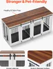 A multi-compartment pet crate with a wooden top, shown from a diagonal angle. There are close-up insets highlighting features. Anteprima dell’immagine prodotto