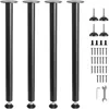 Four black table legs with mounting plates and screws are displayed against a white background. Podgląd zdjęcia produktu