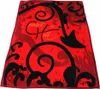 A red fleece blanket with black abstract designs and text. Produktbild-Vorschau