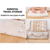 Collage of images showing vacuum sealing bags and a suitcase packed with rolled items. Produktbild-Vorschau