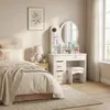 Coiffeuse avec miroir rond et tabouret pour la chambre Voir les images du produit 2