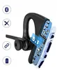 A close-up, angled view of a black Bluetooth headset, with a cutaway revealing its internal circuitry and a digital overlay indicating '5.1'. Icons representing Bluetooth, noise cancellation, connectivity, and battery life are arranged to the left of the h Produktbild-Vorschau