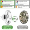 Comparison of an LED lamp and a traditional incandescent bulb, with descriptive text highlighting the benefits of the LED lamp. Produktbild-Vorschau