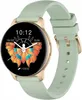 A smartwatch with a green band and gold casing is displayed against a white background. Voir les images du produit