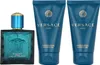 A product shot of a Versace Eros Eau de Toilette bottle and two shower gel tubes. Produktbild-Vorschau