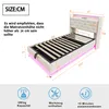 A diagram showing the dimensions of a bed frame, with text providing usage recommendations and feature icons. Anteprima dell’immagine prodotto