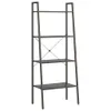 A gray ladder shelf with four shelves against a white background. Podgląd zdjęcia produktu
