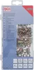 A clear plastic package containing a variety of metal rivets, with product information and size details printed on the packaging. Anteprima dell’immagine prodotto