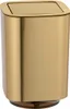 A close-up studio shot of a gold-colored trash can with a flip-top lid. Produktbild-Vorschau