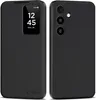 A black smartphone case with a transparent window showing the time and date is displayed from the front and back. Náhled obrázku produktu