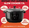 A marketing image for an Instant Pot Superior Slow Cooker, highlighting its features and capacity. Produktbild-Vorschau