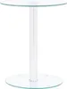 A clear glass side table with a silver metal pedestal base and a round glass base, isolated on a white background. Anteprima dell’immagine prodotto
