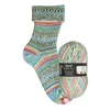 A knitted sock and a ball of yarn are displayed together against a white background. Produktbild-Vorschau