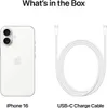 A white iPhone 16 and a white USB-C charging cable are shown against a white background, with text indicating 'What's in the Box'. Produktbild-Vorschau