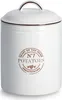 A white ceramic storage jar for potatoes with brown text and a brown rim on the lid. Produktbild-Vorschau