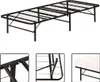 A black metal bed frame is shown from a slightly elevated angle, with three close-up inset images showing details of the frame's construction and a mattress. Produktbild-Vorschau