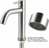 A close-up view of a brushed nickel faucet with a detailed inset showing the aerator. Produktbild-Vorschau