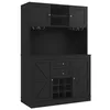 A black hutch cabinet with upper and lower cabinet sections, drawers, and a wine rack. Anteprima dell’immagine prodotto