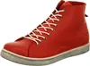 A single red high-top sneaker shown from a side-diagonal angle against a white background. Voir les images du produit