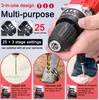 A close-up of a cordless drill with various features and usage examples illustrated. Náhled obrázku produktu