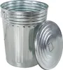A galvanized metal trash can with its lid placed next to it, on a white background. Voir les images du produit