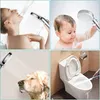 A collage of four images showing different uses of a shower head. Produktbild-Vorschau