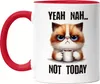 Yeah Nah Not Today Tasse Rot Lustige Katze Morgenmuffel Produktbild-Vorschau 1
