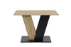 A table with a V-shaped base, featuring a wood-look top and a black base. Produktbild-Vorschau