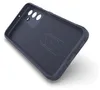 The back of a dark blue phone case is shown at an angle on a white background. Produktbild-Vorschau