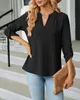 ASKSA Damen Bluse V-Ausschnitt Einfarbig Oberteile Elegant Produktbild-Vorschau 2