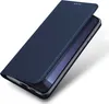 A blue flip case for a smartphone, shown at an angle with the cover partially open. Produktbild-Vorschau
