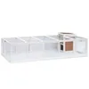 A long, white outdoor enclosure with a small brown house attached to one end, set against a white background. Produktbild-Vorschau