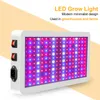 A white LED grow light with red and blue LEDs is shown on a light yellow and white background. Text overlays describe the product. Podgląd zdjęcia produktu