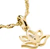 A close-up shot of a gold lotus flower charm with a small diamond on a gold chain, isolated on a white background. Anteprima dell’immagine prodotto