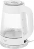 A white electric kettle with a glass body and a textured pattern. Produktbild-Vorschau