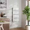 A modern bathroom or kitchen setting with a white towel warmer mounted on a light gray wall. Anteprima dell’immagine prodotto