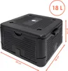 A black foldable cooler box is shown from a slightly elevated angle with dimensions indicated. Produktbild-Vorschau