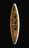 A wooden shelf shaped like a canoe, mounted on a black background. Podgląd zdjęcia produktu