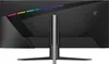 The back of a computer monitor is shown, with a stand and RGB lighting. Produktbild-Vorschau