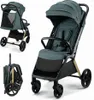 A collage of images showing a green stroller in different states: fully assembled, folded, and a close-up of the seat. Anteprima dell’immagine prodotto