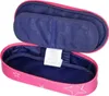 An open pencil case with a pink exterior decorated with white stars and a blue interior. Náhled obrázku produktu