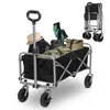 A folded and unfolded camping wagon filled with various items like bags and a hat, shown against a white background. Produktbild-Vorschau