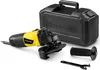 A black and yellow angle grinder with its accessories and case are laid out on a white background. Produktbild-Vorschau