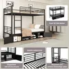 A collage of images showcasing a black metal bunk bed with integrated storage, including a shoe cabinet and shelves. The collage also features close-ups of the bed's construction and a separate image of the bed frame. Anteprima dell’immagine prodotto