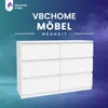 A white dresser with six drawers is shown against a gradient background of blue and purple. Text overlays indicate the brand and product type. Anteprima dell’immagine prodotto