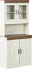 A white buffet cabinet with glass doors on top and wooden doors on the bottom, set against a white background. Náhľad obrázku produktu