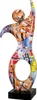 A colorful, abstract sculpture of a dancer on a black base against a white background. Produktbild-Vorschau