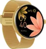 A close-up shot of a gold smartwatch with a colorful floral watch face. Podgląd zdjęcia produktu