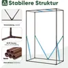 Diagrams illustrating the stable structure of a greenhouse frame, with close-ups of connection points and materials. Produktbild-Vorschau